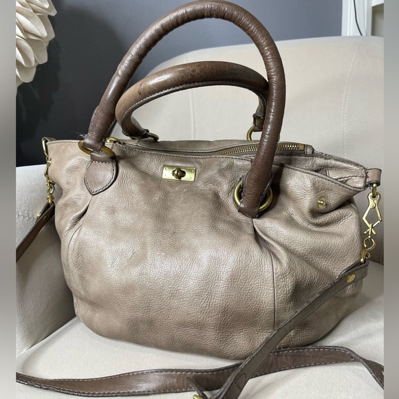 J. CREW Large Tan Pebbled Leather Turnlock Tote Shoulder Bag Purse - Picture 1 of 12